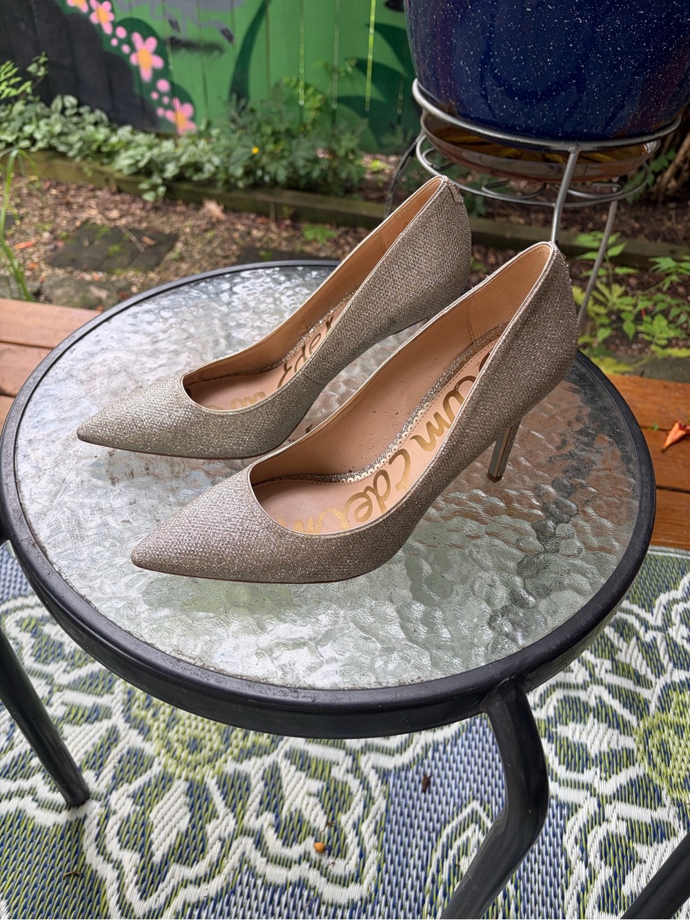 Sam Edelman Glittery Champagne Pointed Toe Stiletto Pumps